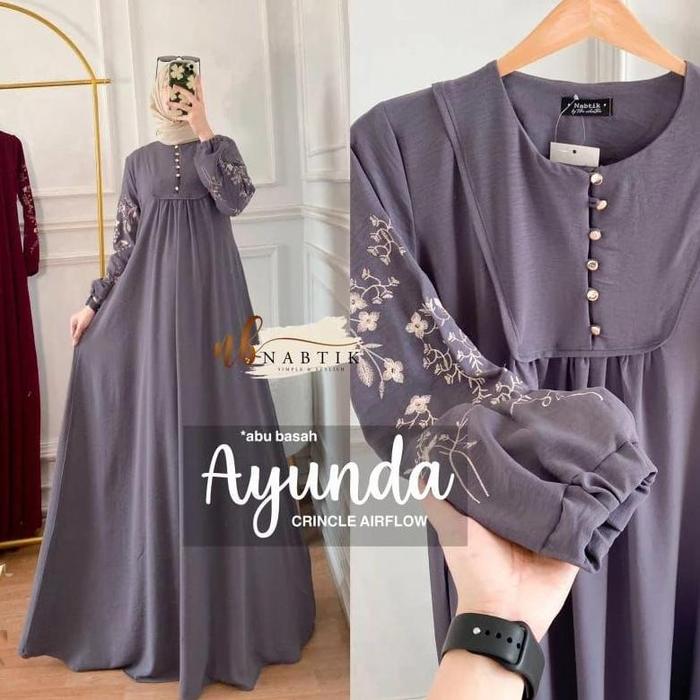 Gamis Ayunda Bordir Crincle Air Flow Mix Bordir Gamis Wanita Best