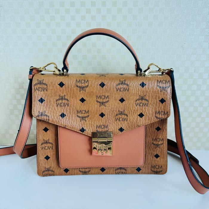 MCM Bag original patricia visetos top handle satchel medium long strap