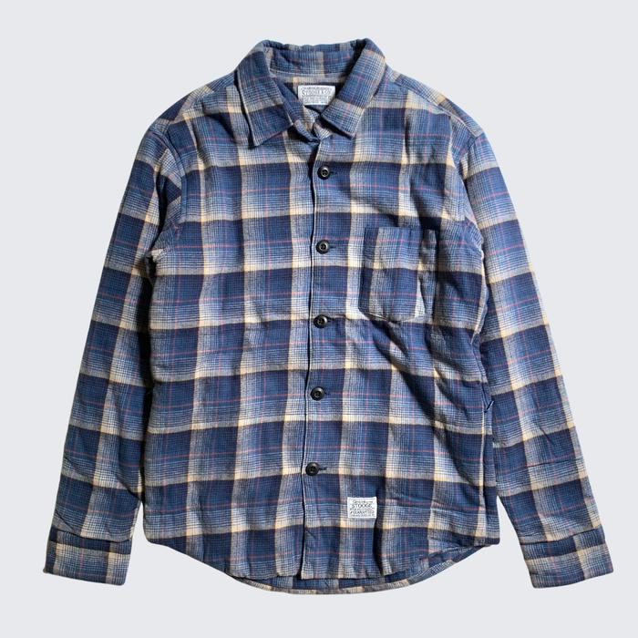Blue Orange Plaid Pattern Stooge Co Union Made Flannel - Unisex - M