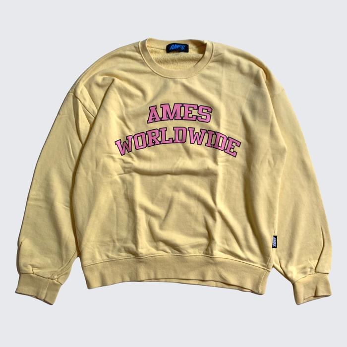 Pink Yellow Ames Worldwide Bold Font Curved Logo Sweater - Unisex - L