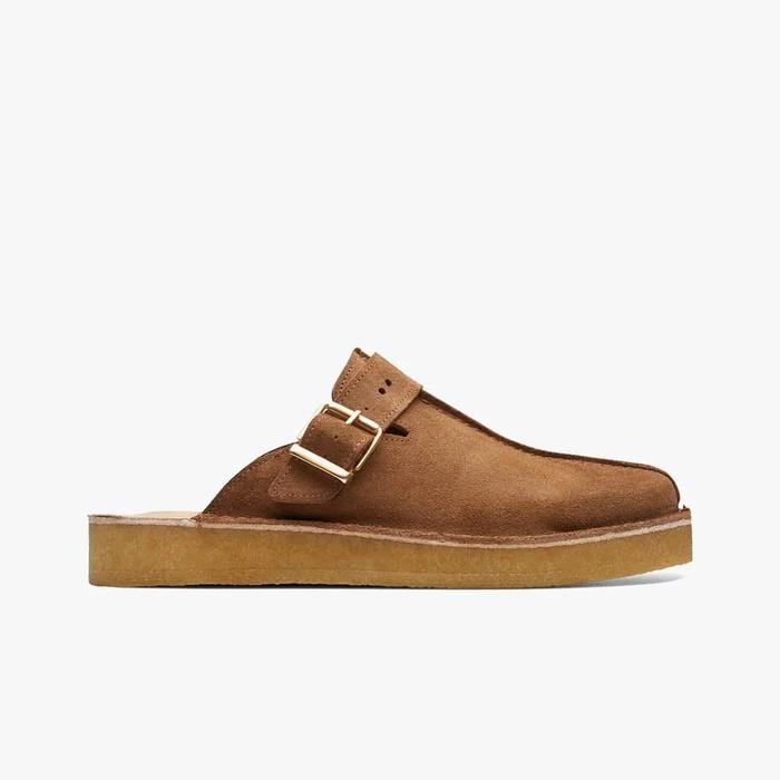 CLARKS Trek Mule Original Slip On Pria Suede Leather - Caramel