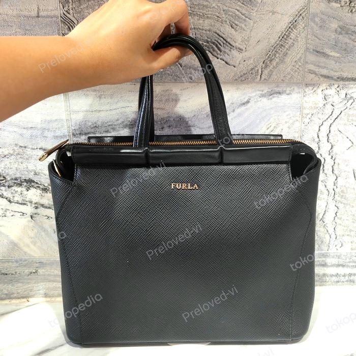 Preloved Furla Hand Bag Talia Satchel Black Original Authentic