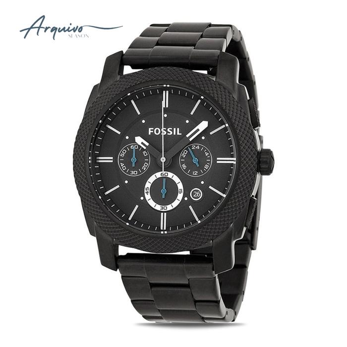 Jam Tangan Fossil Pria Machine Chronograph Black Stainless Steel Mewah Sporty Original FS4552