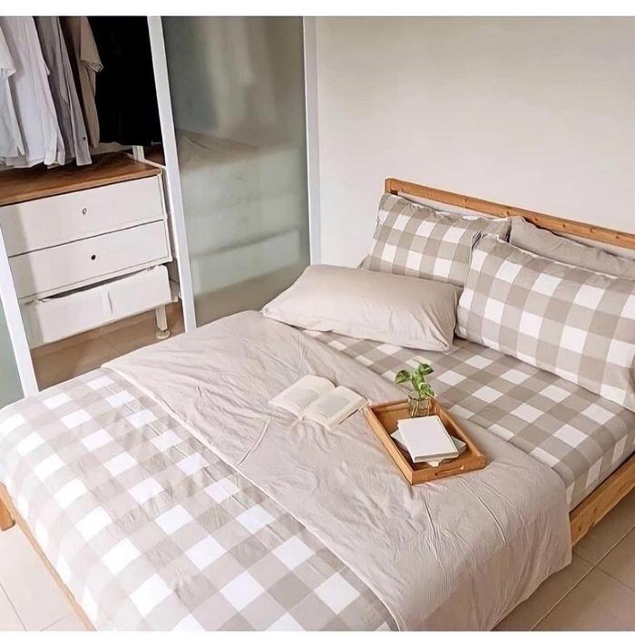 Beddo Chingu Aesthetic Korea Floral Sprei emily Khaki kotak pastel