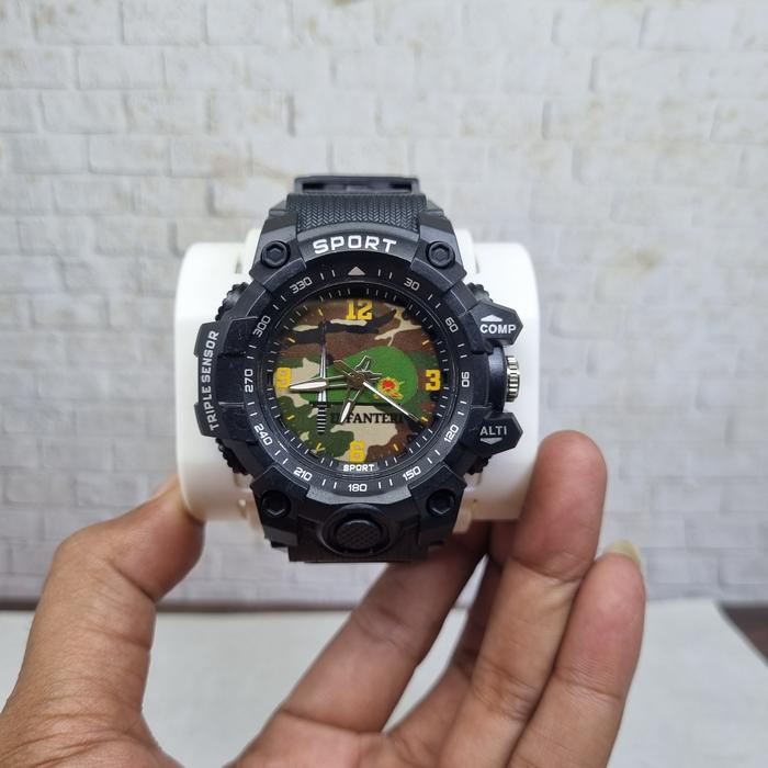 Jam tangan sport logo infanteri baret hijau tni angkatan darat antiair