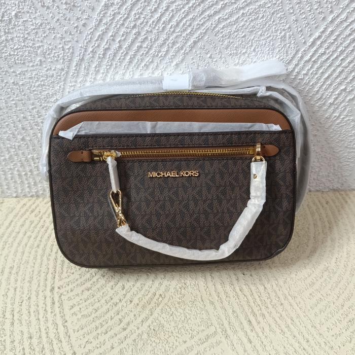 TAS WANITA MK JET SET LARGE ZIP CHAIN CROSSBODY BROWN