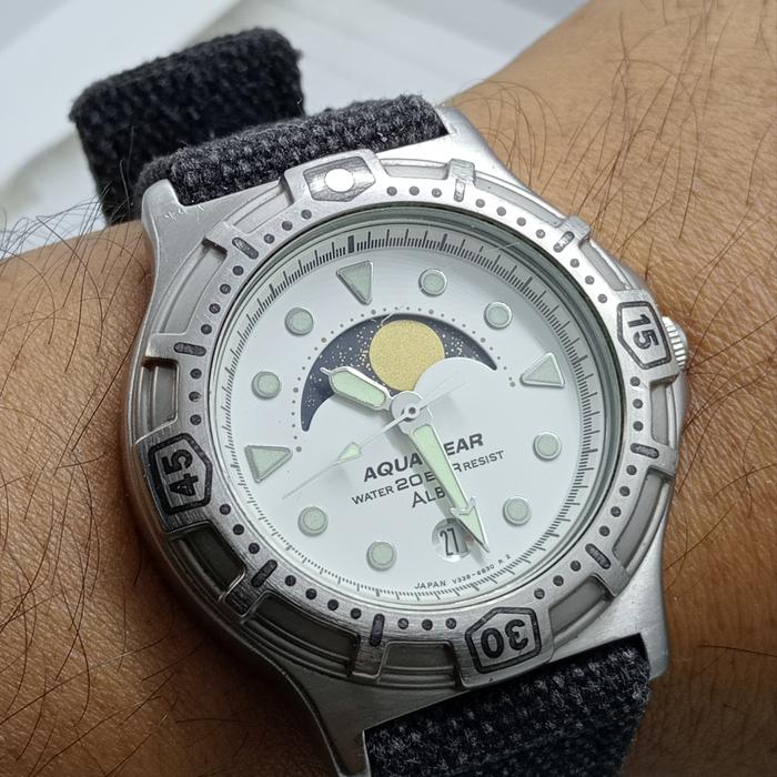 jam tangan vintage Seiko alba field gear moonphase no citizen orient