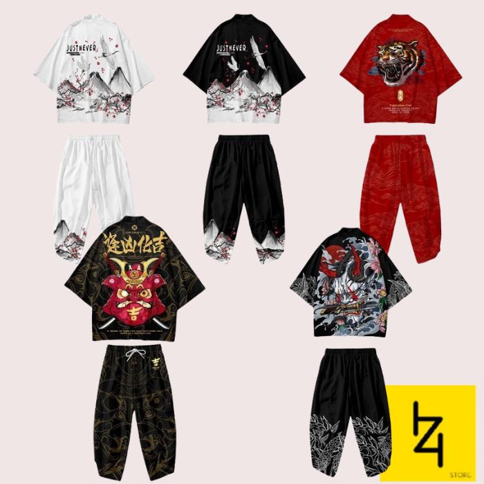 Kimono yukata setelan set celana jepang pria wanita m l xl xxl 2l 2xl