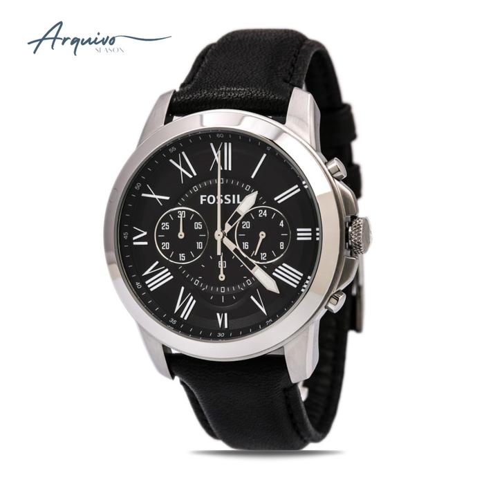 Jam Tangan Pria Fossil Grant Chronograph Kulit Hitam Casual Original FS4812