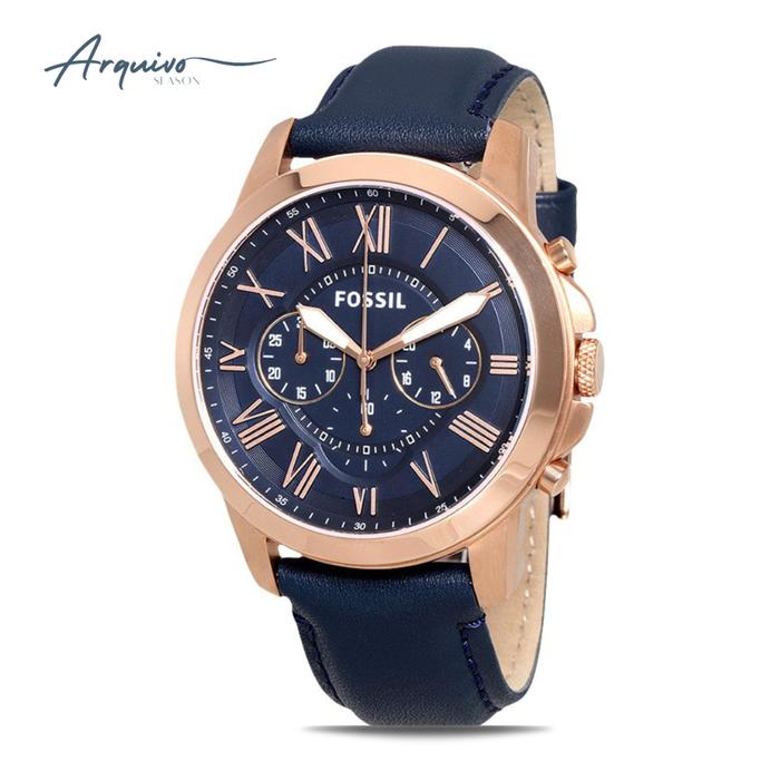 Jam Tangan Fossil Grant Chronograph Kulit Navy Casual Original FS4835