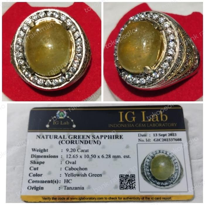 CINCIN NATURAL GREEN SAPPHIRE CORUNDUM RING 9 PLUS MEMO IG Lab