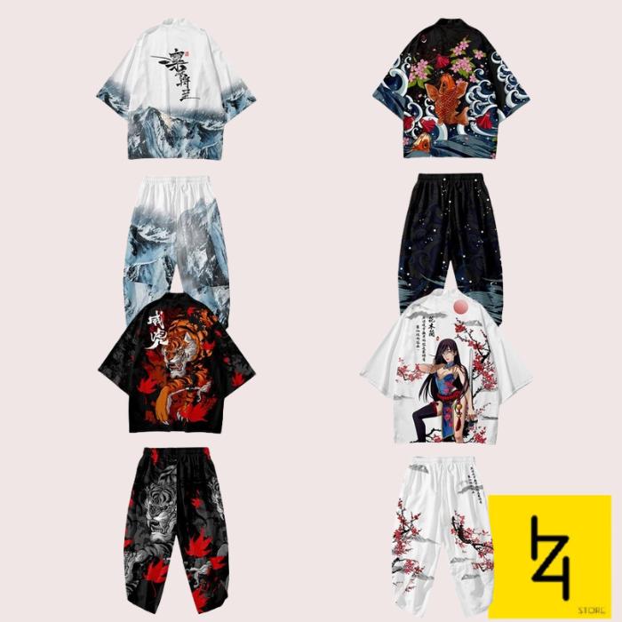 Kimono yukata set setelan celana jepang pria wanita m l xl xxl 2l 2xl