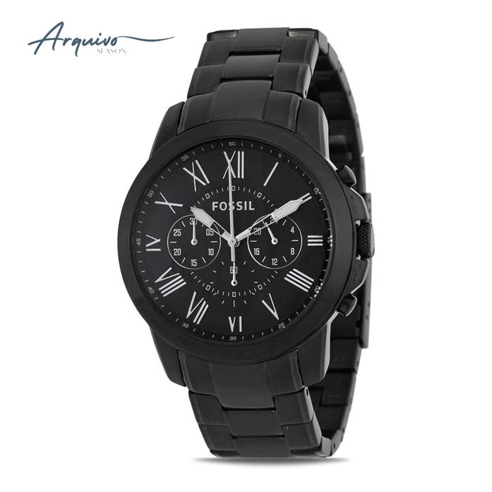 Jam Tangan Fossil Pria Grant Chronograph Hitam Stainless Steel Mewah Original FS4832