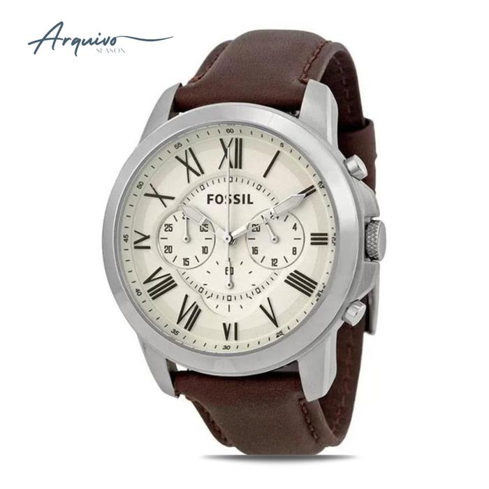 Jam Tangan Fossil Pria Grant Chronograph Kulit Brown Casual Original FS4735