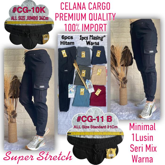 Celana panjang semi jeans katun joger cargo standart  ( CG-11B)