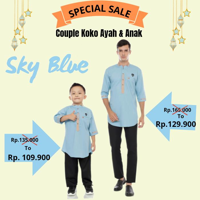SPESIAL SALE Koko Couple Ayah dan Anak Warna Biru Langit ORI COBANA