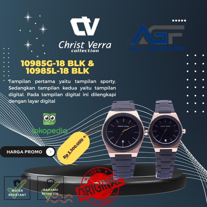 Jam tangan couple Christ Verra CV 10985G-18 BLK & CV 10985L-18 BLK