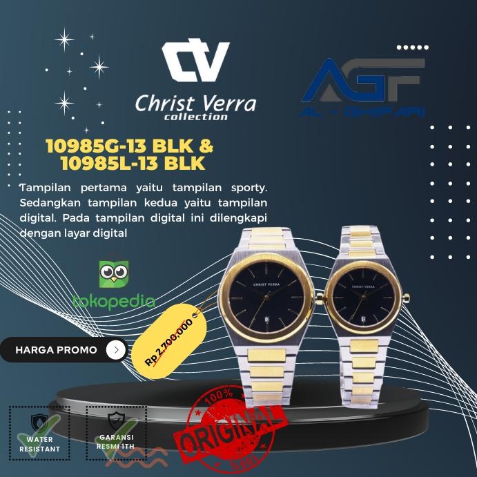 Jam tangan couple Christ Verra CV 10985G-13 BLK & CV 10985L-13 BLK