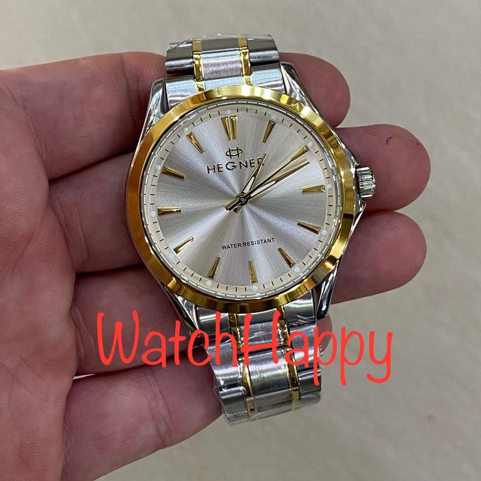 HEGNER 8009 HW 8009 HW8009 MEN ANALOG SILVER GOLD STAINLESS STEEL BAND