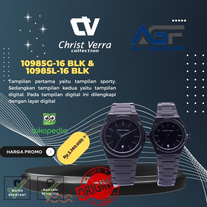 Jam tangan couple Christ Verra CV 10985G-16 BLK & CV 10985L-16 BLK