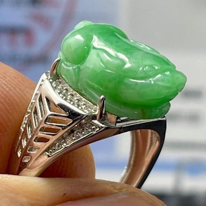 Giok jadeite  burma tipeA cincin pixiu ring 18-22 perak s925 1420