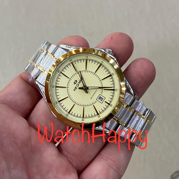 HEGNER 8009 HW8009 HW 8009 MEN ANALOG SILVER GOLD STAINLESS STEEL BAND