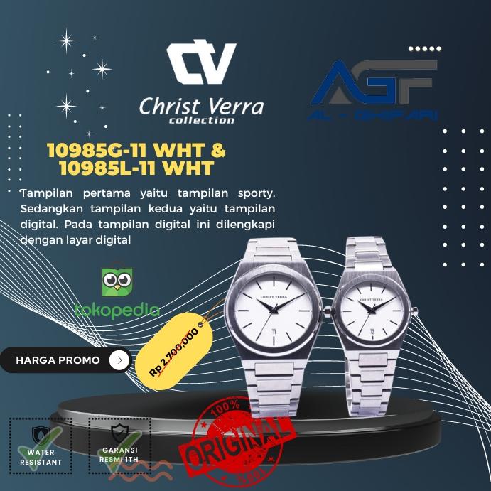 Jam tangan couple Christ Verra CV 10985G-11 WHT & CV 10985L-11 WHT