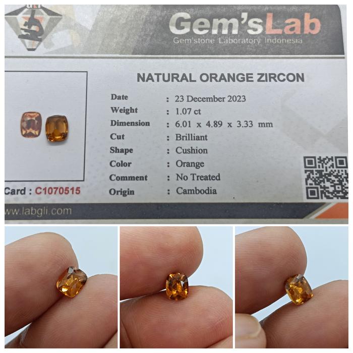 Natural Orange Zircon 1 ct up memo GLI Super Kristal