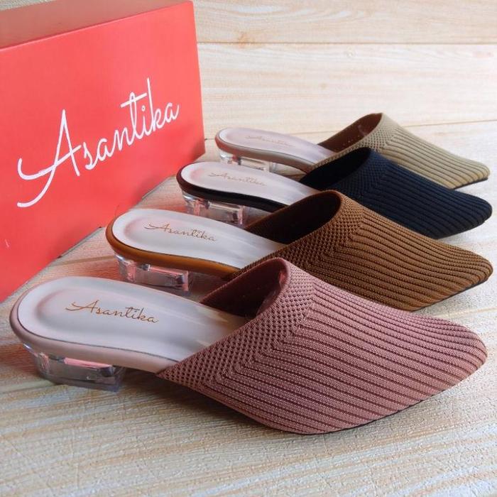 TERBARU ASANTIKA SANDAL SENDAL HEELS RAJUT HAK KACA PENDEK 3 CM KUAT