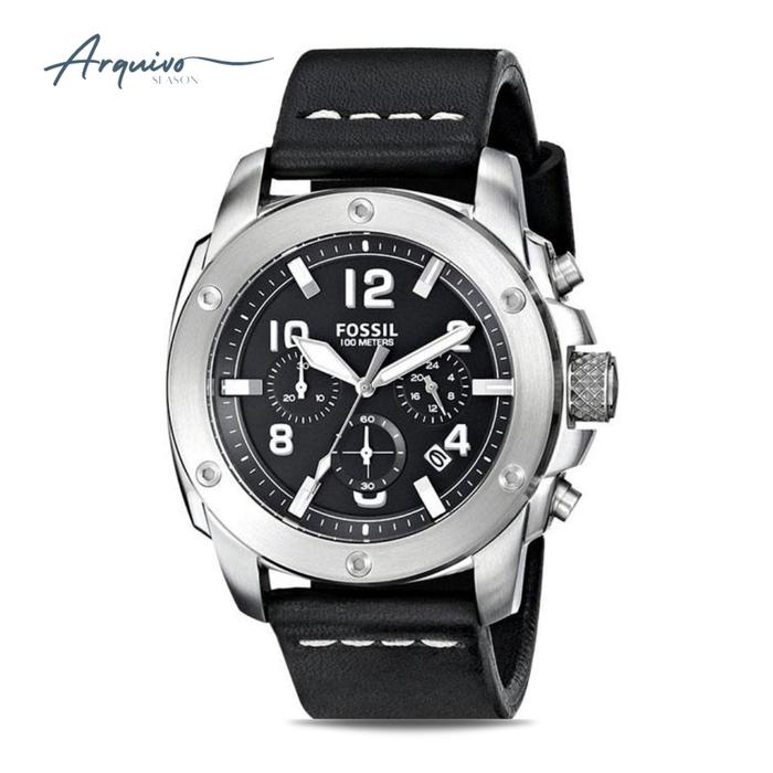 Jam Tangan Fossil Pria Machine Chronograph Kulit Black Sporty Casual Original FS4928
