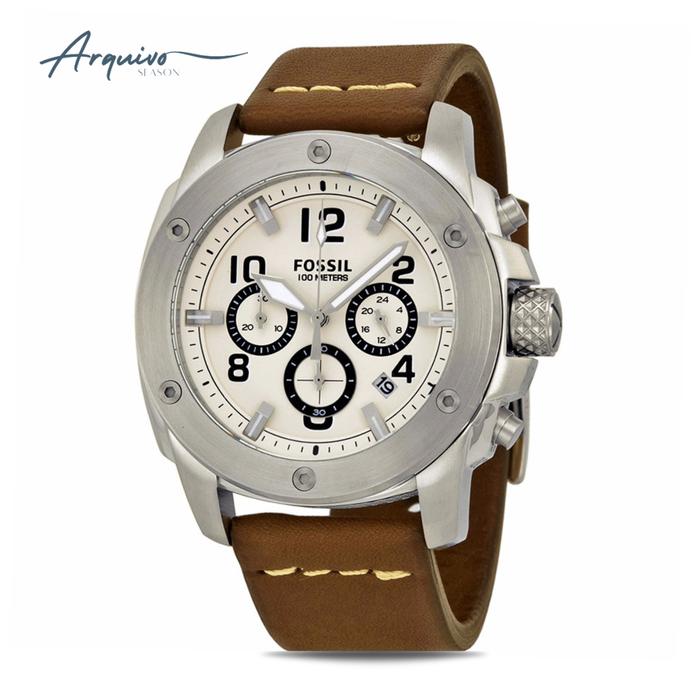 Jam Tangan Fossil Pria Machine Chronograph Kulit Brown Sporty Casual Original FS4929