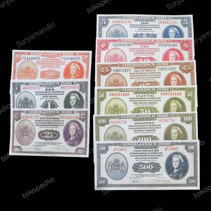 Set Uang Kuno Rupiah Gulden NICA (1943) Seri Wilhelmina Replika