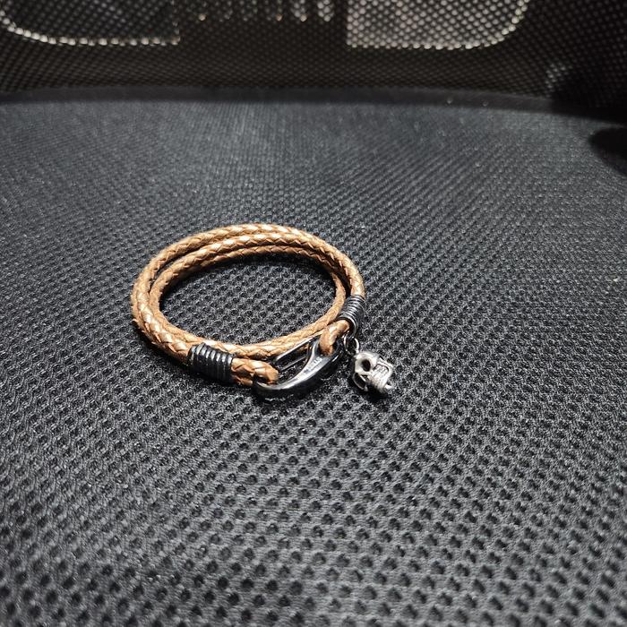 Maple brown with skull - Baffi Inc Bracelet gelang kulit pria wanita m