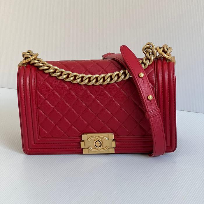 Preloved  Chanel Boy RED Medium Caviar Red GHW