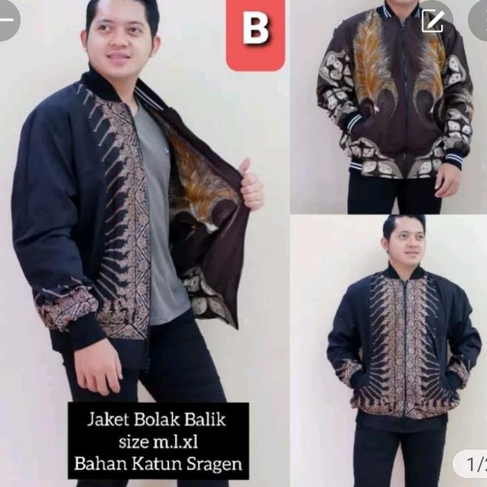 Jaket batik bomber, bolak balik, harganya grosir produksi sendiri pria wanita Katun Motif Printing P