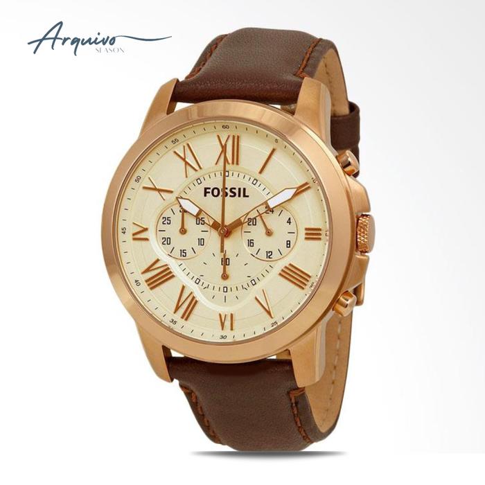 Jam Tangan Fossil Pria Grant Chronograph Kulit Brown Casual Original FS4991