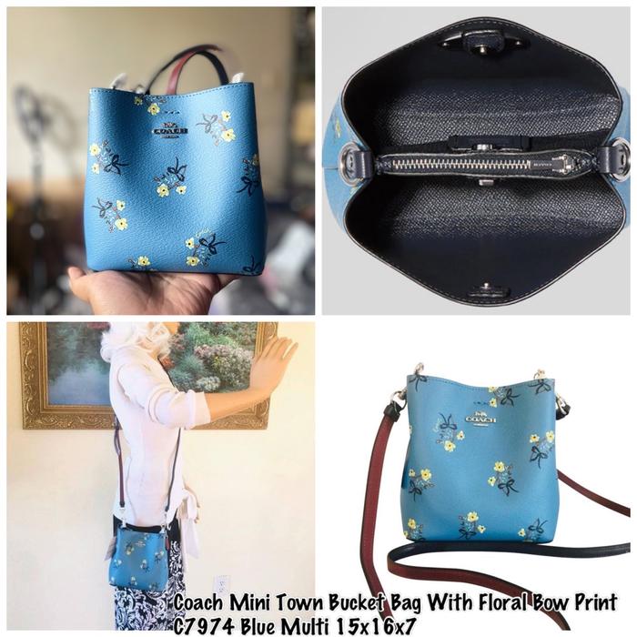 Coach Mini Town Bucket Bag With Floral Bow Print C7974 Blue Multi