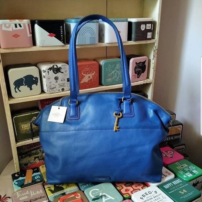 Tote Bag Leather Blue Saphire Tas Biru Original FOSSIL* JULIA SHOPPER SAPHIRE Roomy isi banyak
