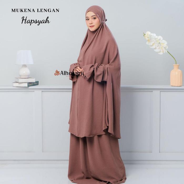 Mukena cringkle Hapsyah,mukena lengan cringkle dagu