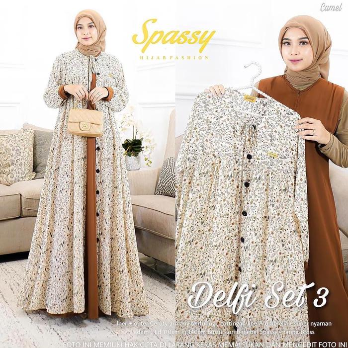 Gamis muslim Wanita delfi Dress Delfi Set 3 2 in 1 Dress Shakilla