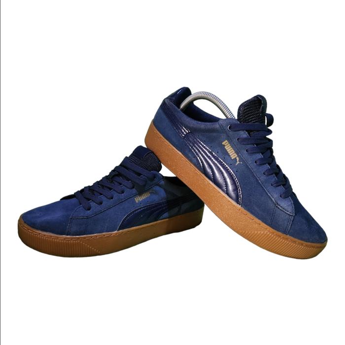 Sepatu bekas Puma Vikky platform blue suede size 42.5 very good