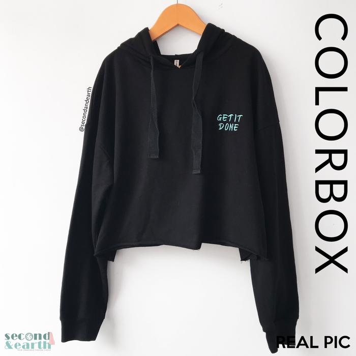 Preloved Colorbox Hoodie XS-S Atasan Sweater Rajut Crop Hitam Polos