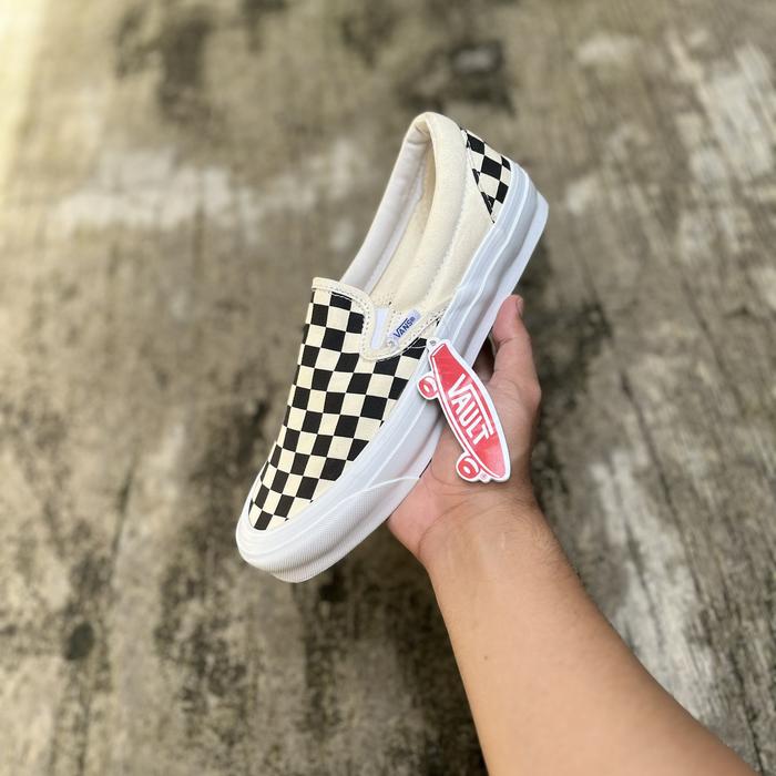 Vans slip on vault og lx checkerboard black2020 original resmi navya