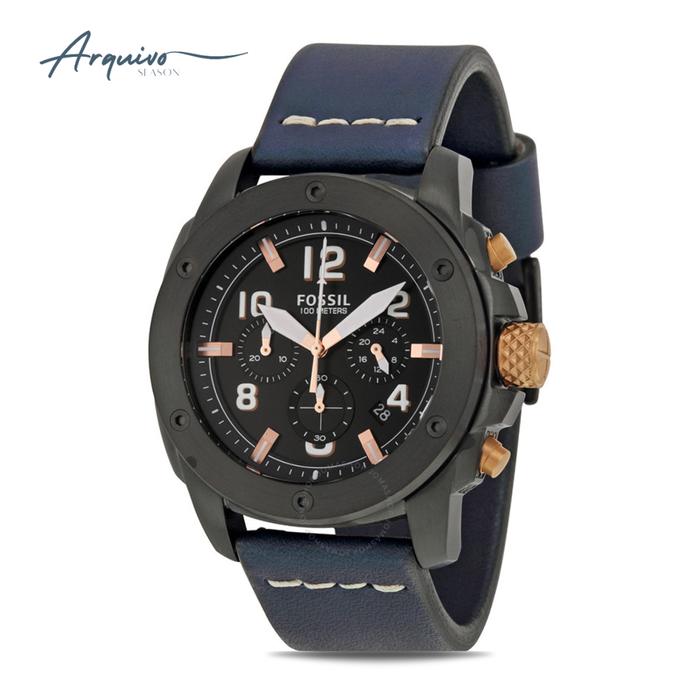 Jam Tangan Pria Fossil Machine Chonograph Kulit Navy Sporty Casual Original FS5066
