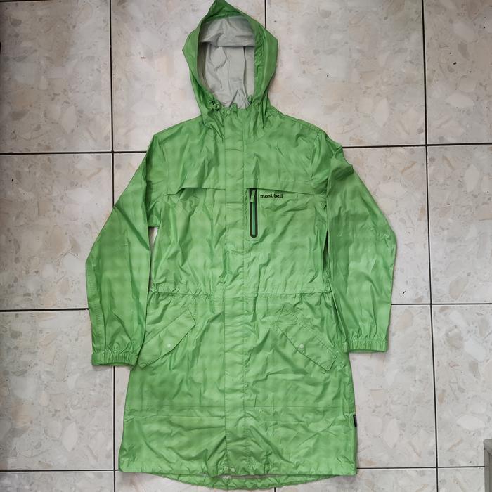 Jaket outdoor waterproof, parka, hijau, blocktech mountbell