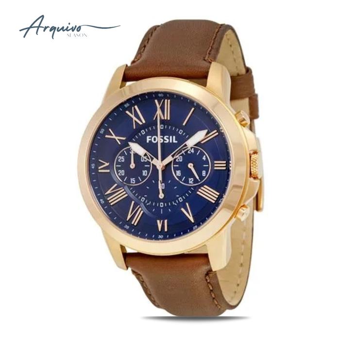 Jam Tangan Fossil Pria Grant Chronograph Analog Kulit Brown Casual Original FS5068