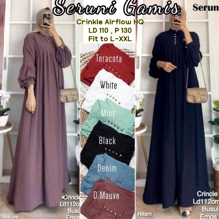 Seruni emos gamis crinkle airflow ld 110