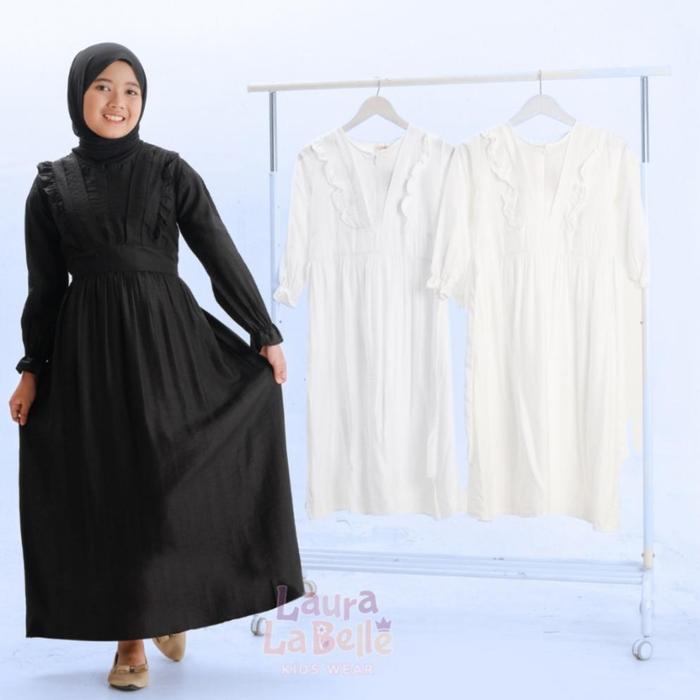 Gamis Anak Tanggung Remaja Hitam Putih Ayura Polo Linen Laurakidshop 7