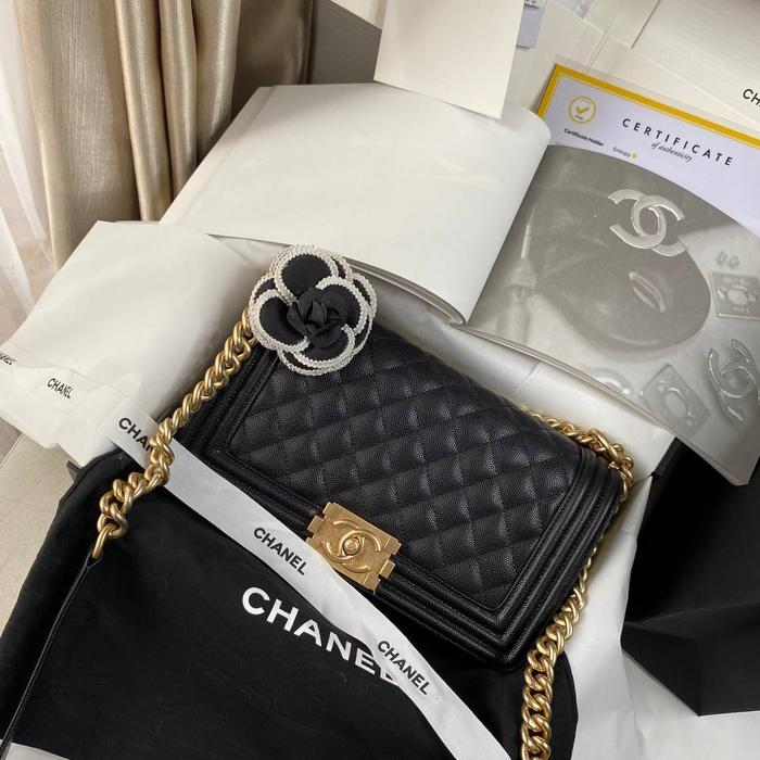 nego preloved rec 2023 chanel boy black gold hardware authentic