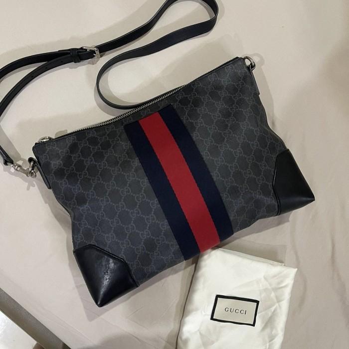 Preloved Gucci Web Logo Messenger Bag Large Gucci Bag Men Bag